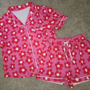 Groovy Funky Flower Power Hippie Women's Pajamas PJs 2 Piece Set Shorts Size M